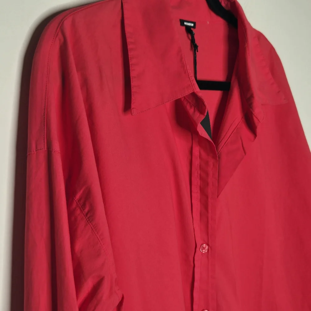 MONROW Fire Coral Oversized Poplin Button Down Shirt NWT Relaxed Coastal Top - Picture 4 of 11